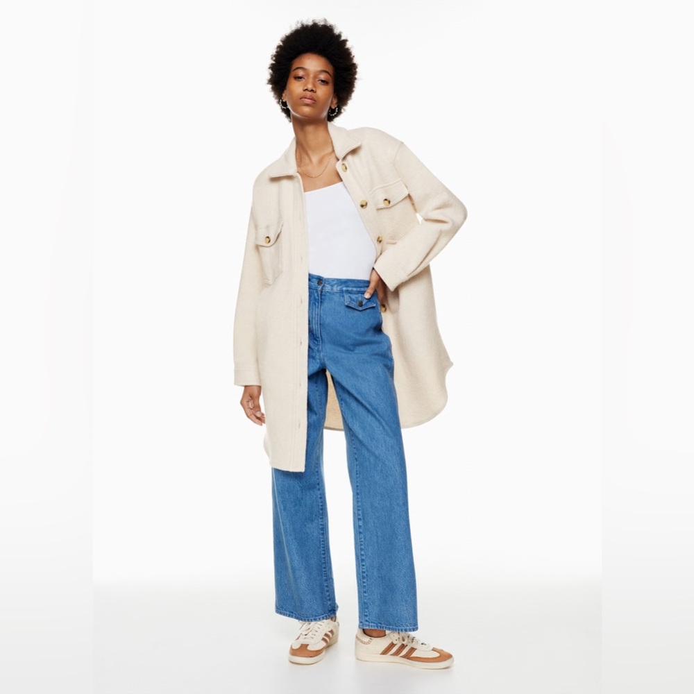 Aritzia Wilfred Free Ganna Long Shirt Jacket Heathered Cream XXS